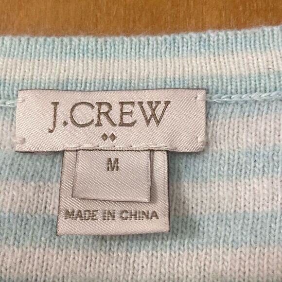 J.crew wool blend striped shirt sleeve sweater mint cream medium - Picture 3 of 9
